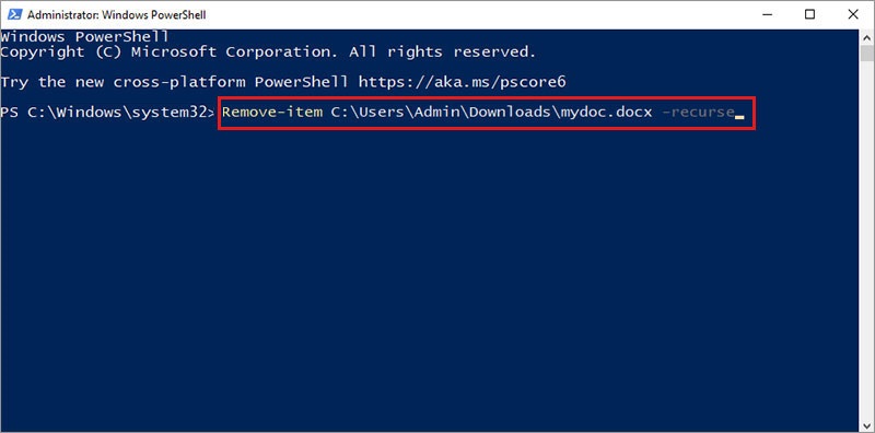 use remove-item command in powershell to permanently erase files from your windows PC