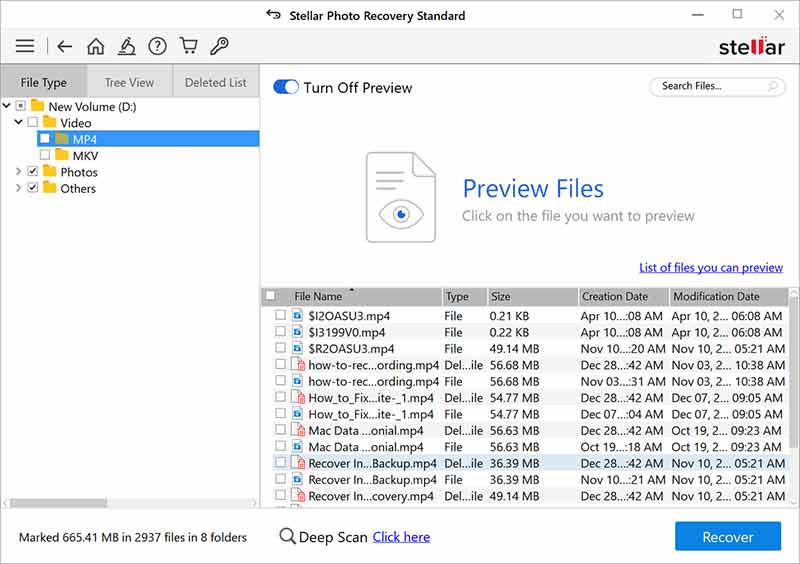 preview the recovered mp4 file