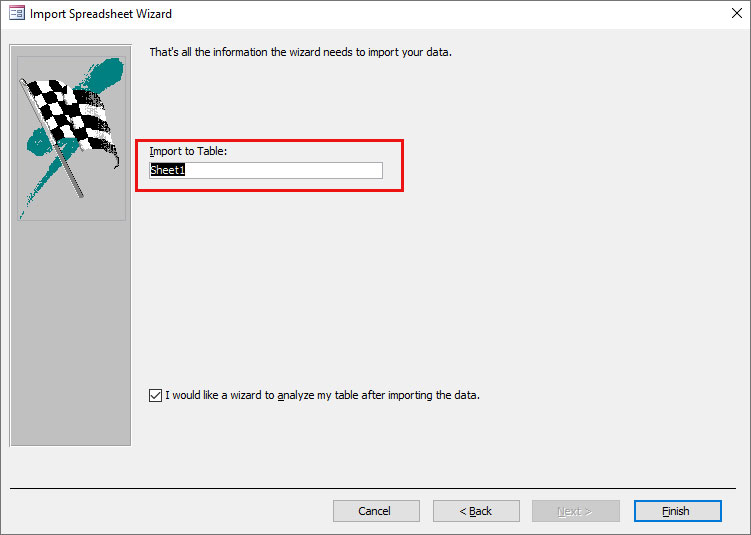 Provide Name To Table In Import Spreadsheet Wizard