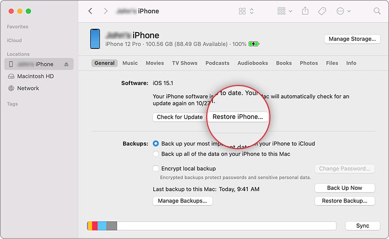 reset iPhone via iTunes - Restore iPhone
