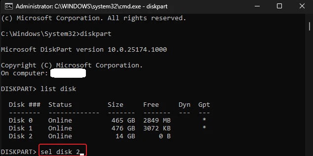 select disk or usb drive to format using cmd