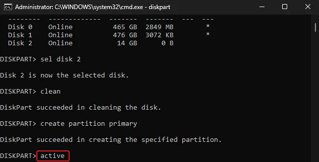 active the partition in cmd