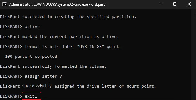 exit diskpart in cmd