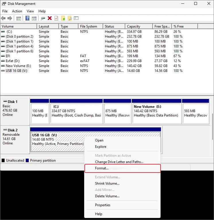 format usb using disk management