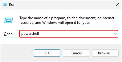 open powershell using run