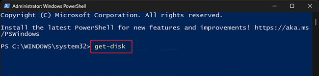 type get disk command in powershell