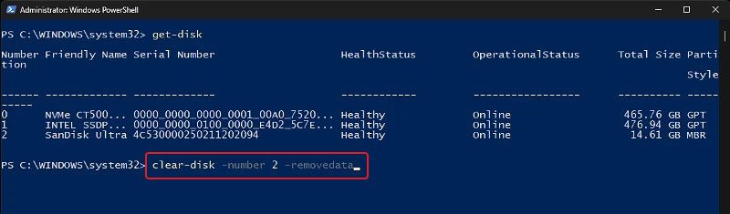 select the usb drive using command in powershell