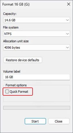 change USB formatting settings