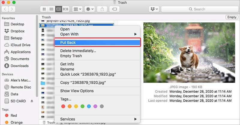 recover photos from Trash in Mac