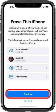 Stellar Eraser for iPhone- Select Continue to erase iPhone data