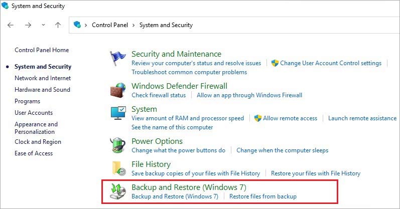 click Backup and Restore