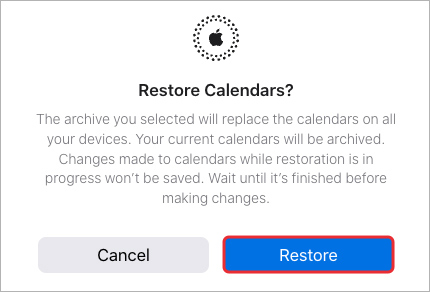 confirm your choice by selecting Restore