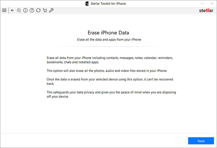 click Next to  Erase  iPhone data