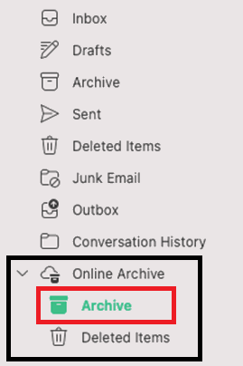 Online Archive - Outlook folder navigation