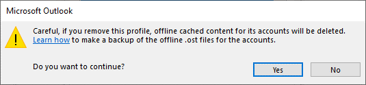 Outlook error warning