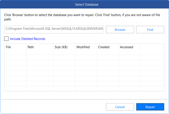 Repair by selecting database