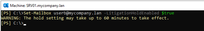 Set-Mailbox -LitigationHoldEnabled