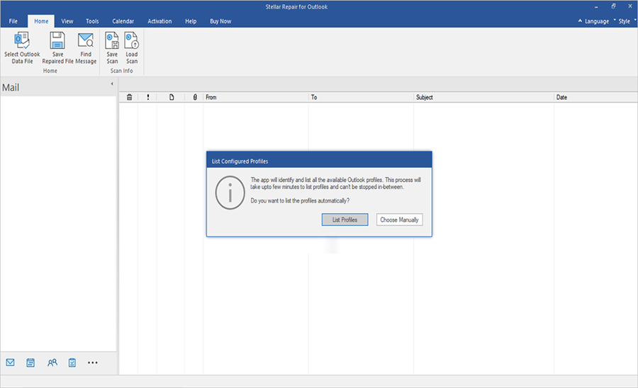 Stellar Repair for Outlook Interface