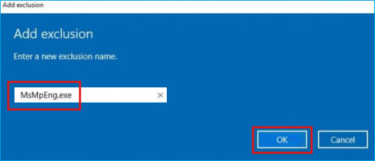 Add msmpeng.exe or Antimalware Service Executable to the list