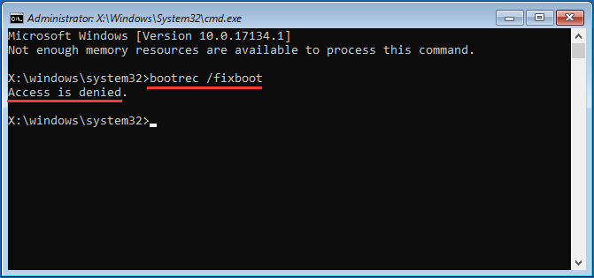 Bootrec /Fixboot Access is Denied error on windows