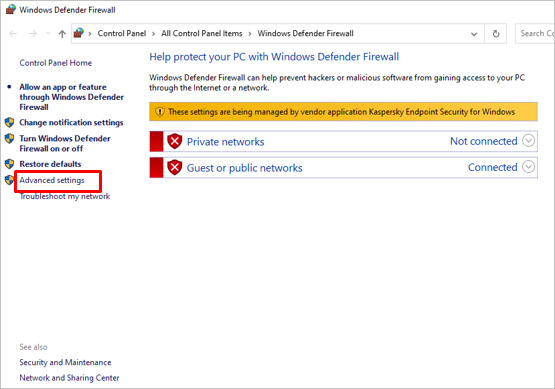 Click Advanced Settings In Windows Firewalls