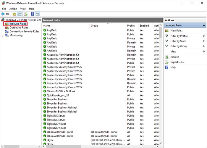 Click Inbound Rules In Windows Firewall