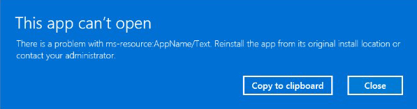 ms-resource:AppName error message on windows 11
