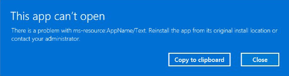 ms-resource:AppName error message on windows 11