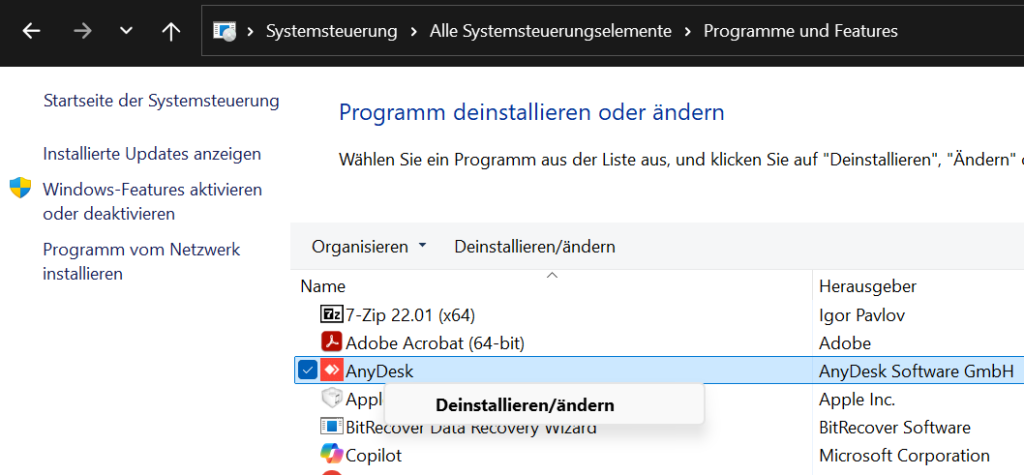 Programm deinstallieren