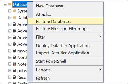 Restore Database Option