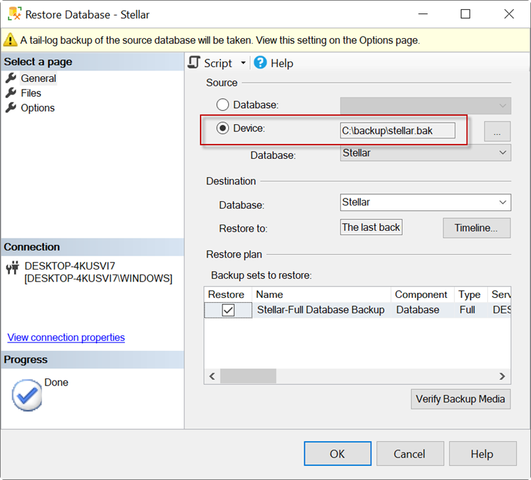 Restore Database from Device