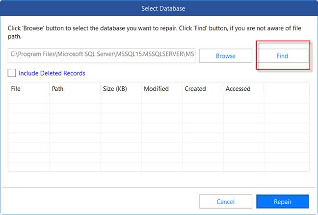 Selecting Database by find