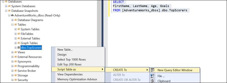 Script create to New Query Editor