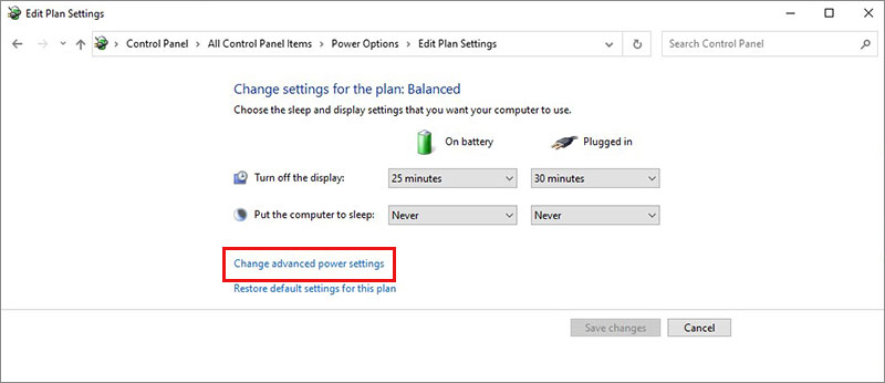 click on advanced power plan settings