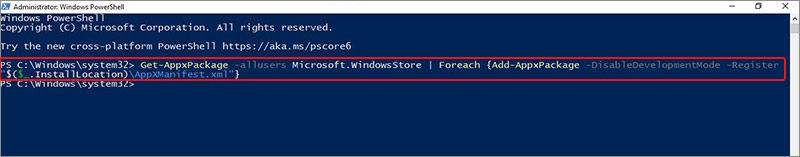 run command in powershell to fix the 0x80072F8F error