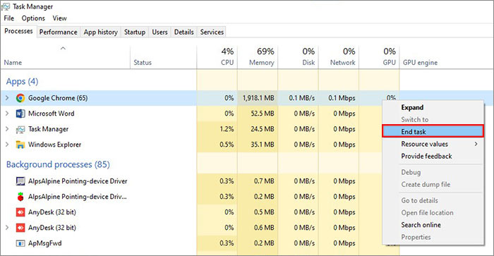 End tasks from the task manager to fix overheating laptops while playing games