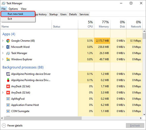 run a new task in task manager