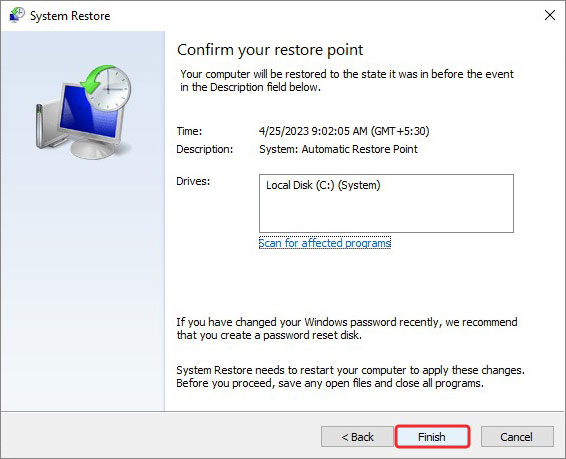 start the system restore process to Recover Deleted Drivers from windows PC