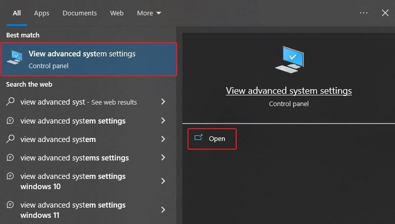open advanced system settings