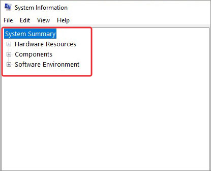 expand menus in the system information window