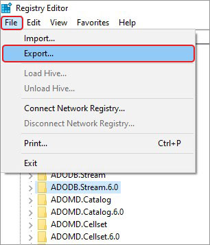 export registry to backup registry keys