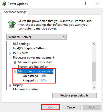 change maximum processor settings