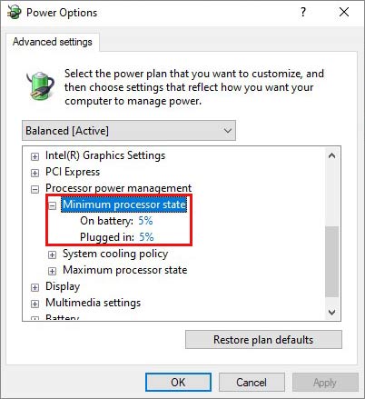change minimum processor settings
