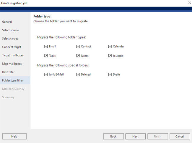 Select folder type filter