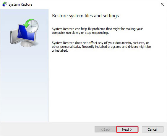 launch system restore to Recover Deleted Drivers