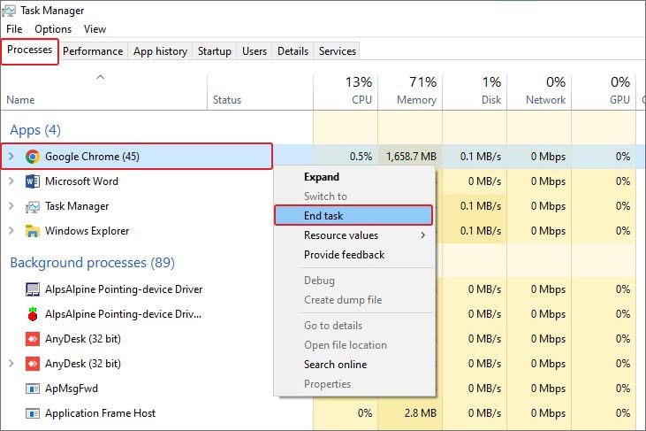 end tasks to fix the Insufficient System Resources Exist to Complete the Requested Service Error