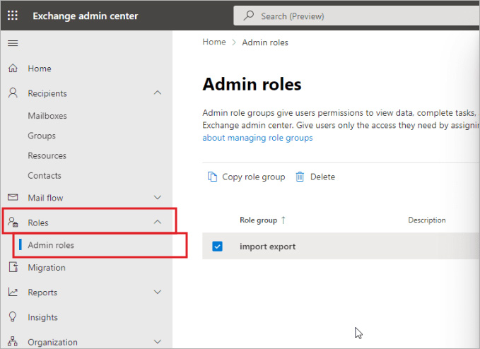 select import export in EAC