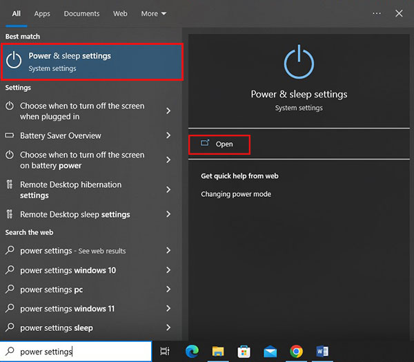search for power settings on your laptop