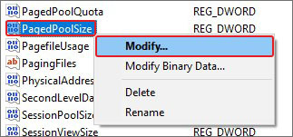 click on modify to change the registry key settings