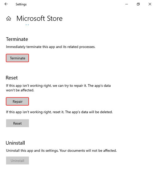 repair microsoft store app